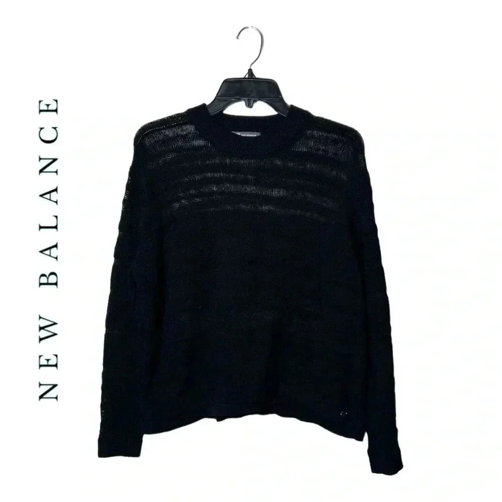 1610. NEW BALANCE OPEN KNITTED TEXTURED SWEATER‎ LONG SLEEVES BLACK IN COLOR